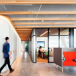 A person walking in a building.