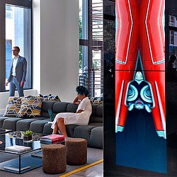 A person sitting on a couch.