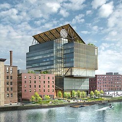 A building with a glass front.