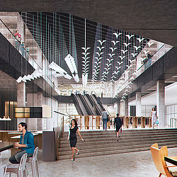 People walking up stairs.