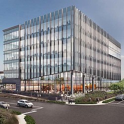 A large glass building.