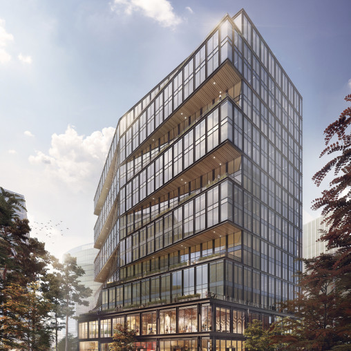 A tall building with many windows.