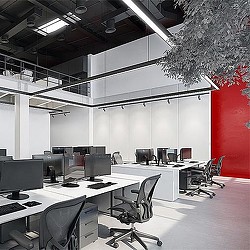 An office with a large desk and chairs.