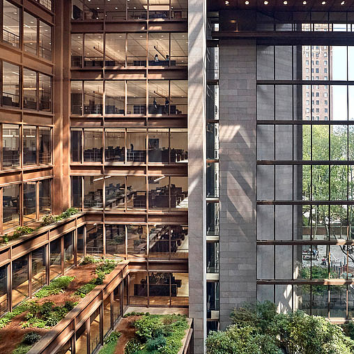 A building with glass windows.