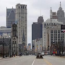 A city with tall buildings.