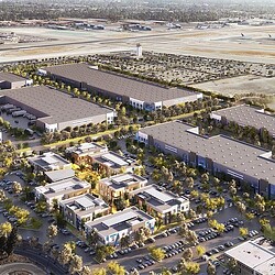 Aerial view of a large building.