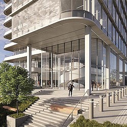 A building with glass walls.