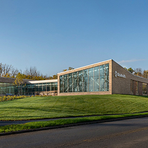 A building with glass windows.