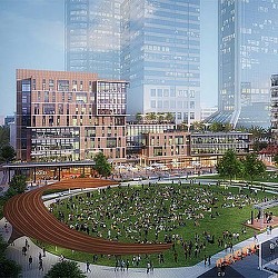 A large group of people in a city.