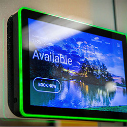 A tablet with a blue screen.