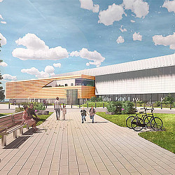 Frisco Public Library outdoor walkway.