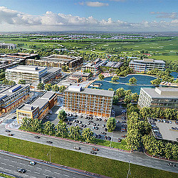 Aerial view of a city.