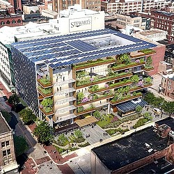 A high angle view of a building.