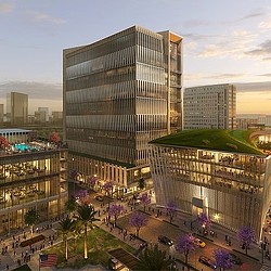 A large building with many windows.