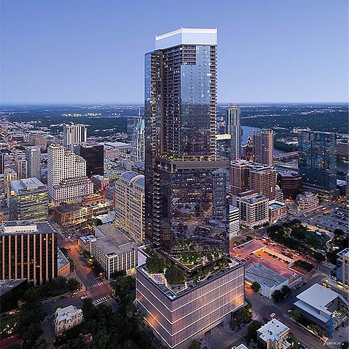A tall building in a city.