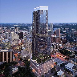 A tall building in a city.