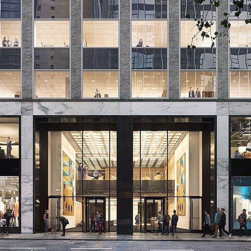 A building with a large glass front.