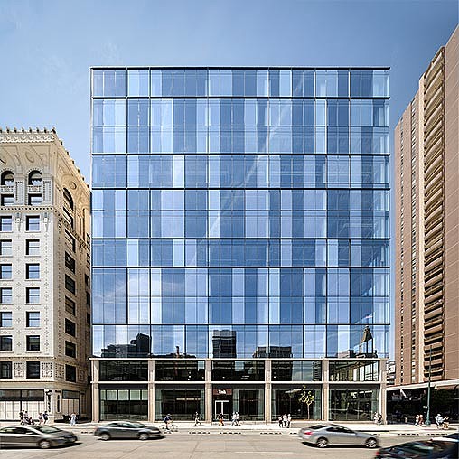 A large glass building.