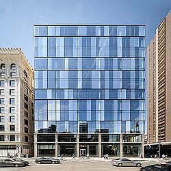 A large glass building.