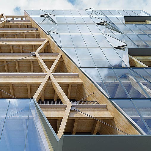 A building with glass windows.