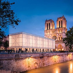 A large building with a glass front.