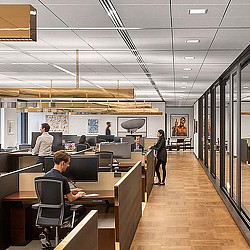 A group of people in an office.