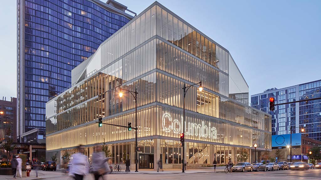 A large glass building.