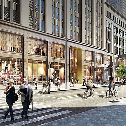 People walking on a street.