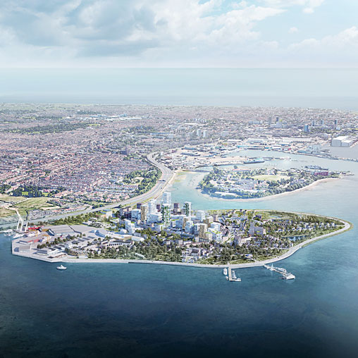 An aerial view of a city.
