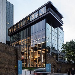 A building with glass walls.
