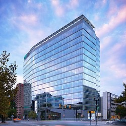 A large glass building.