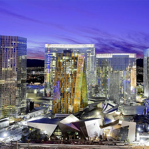 A city with tall buildings.