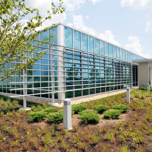 A building with glass walls.