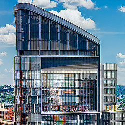 A building with glass windows.