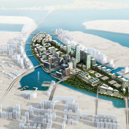 Aerial view of a city.