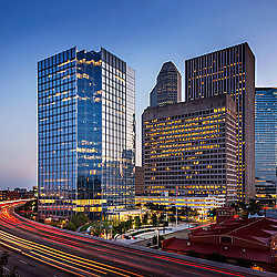 A city with tall buildings.