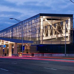 A building with glass walls.