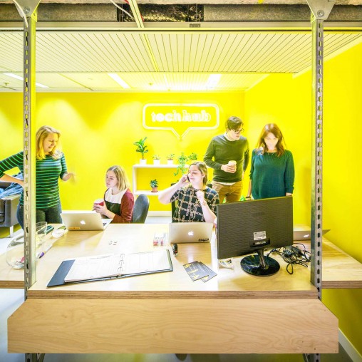 A group of people in a room.