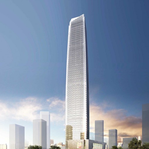 A tall building in a city.