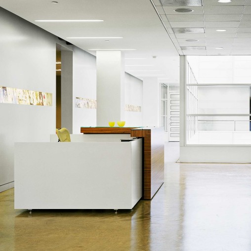 An empty office space.