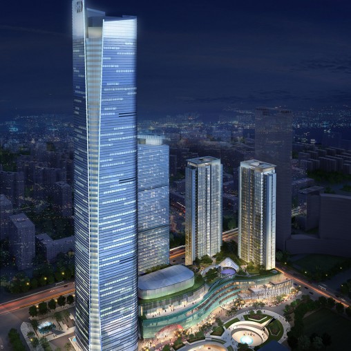 A high angle view of a city.