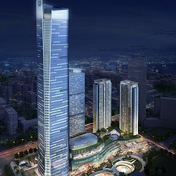 A high angle view of a city.