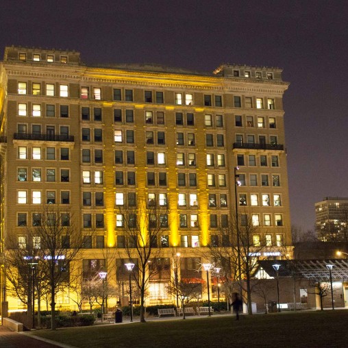 A large building with many windows.