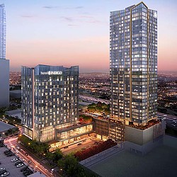 A couple of tall buildings.