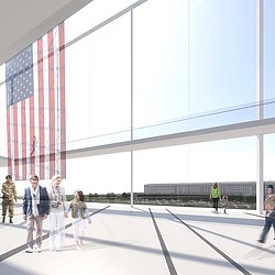 People walking on a bridge.