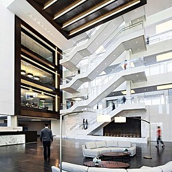 A modern looking building with a staircase.