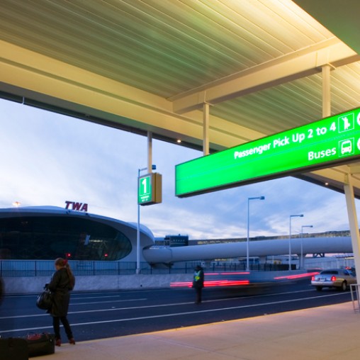 A street sign at an airport.