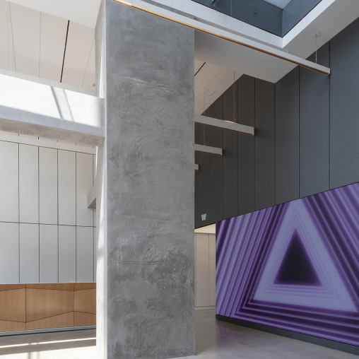 A tall column in a building.