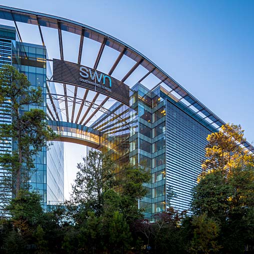 A building with glass windows.