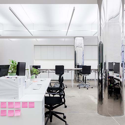 An office with a white board.